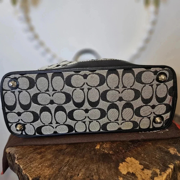 Coach Small Carryall Tote Bag Black Gray Signature Logo Canvas Leather 6830 - Picture 15 of 16